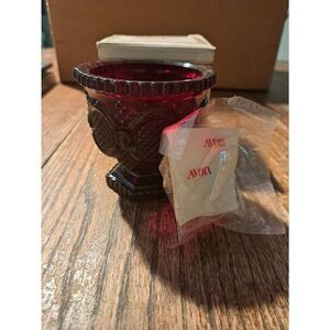 Vintage 1981 Avon Cape Cod Ruby Red Glassware Sugar Bowl w/ 3 Sachets & Box NOS